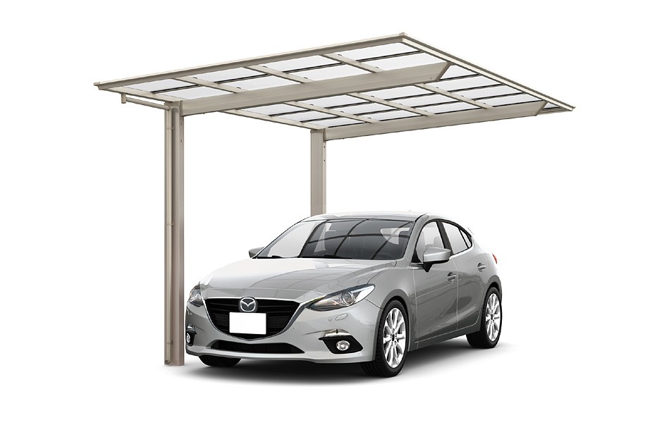 LIXIL フーゴFの商品写真。写真：27-50型・シャイングレー／クリアマット。車は含みません。柱高さなどの詳細は要確認。